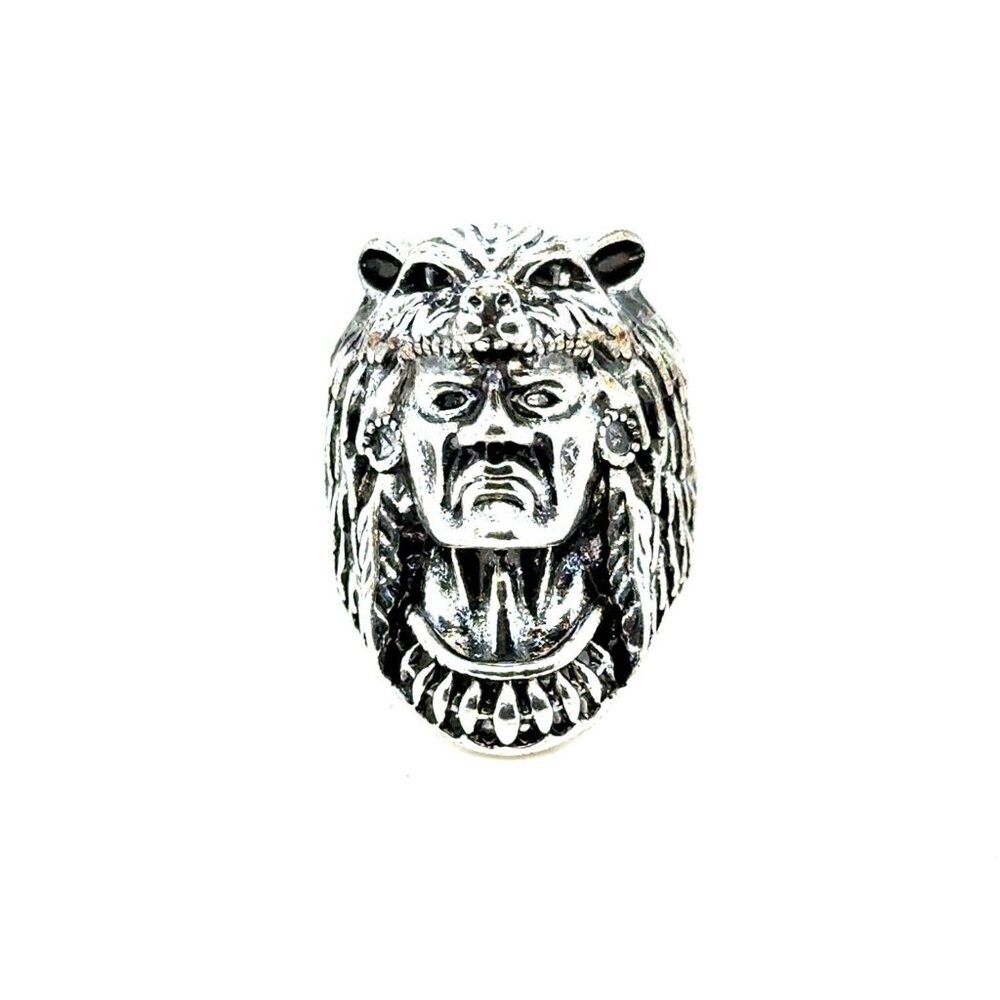 Silver Wolf With Indian Face Ring‎